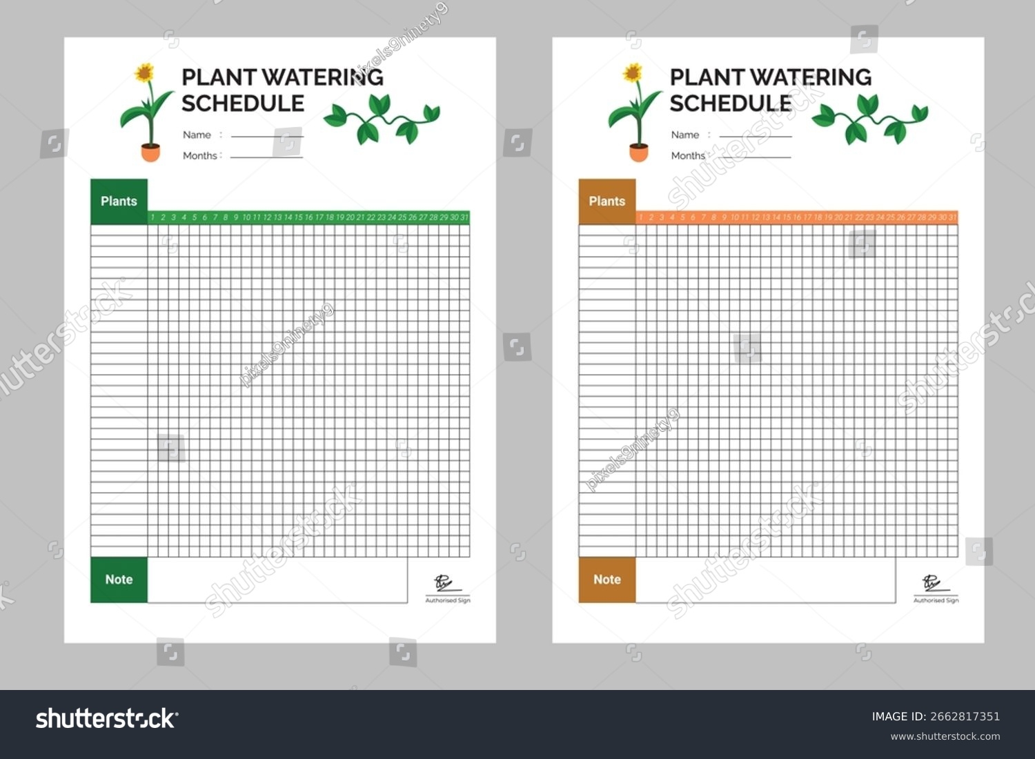 Printable Plant Watering Schedule Template Gardening Stock Vector Royalty Free 2662817351 Shutterstock
