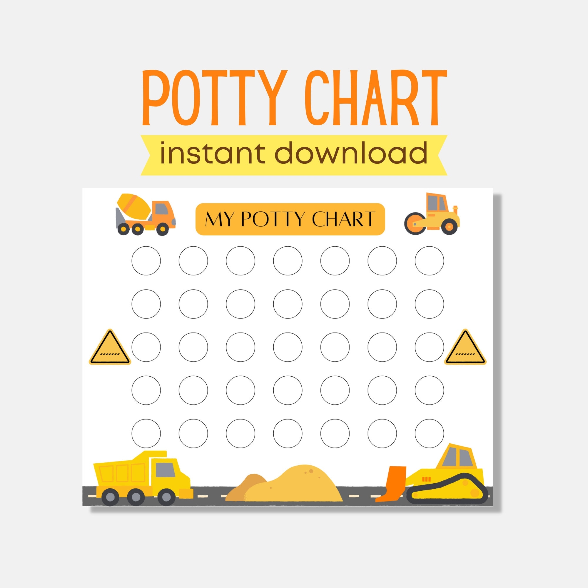 Printable Potty Training Chart Construction Truck Sticker Chart Construction Potty Chart Boy Toilet Training Preschool Reward Chart Etsy