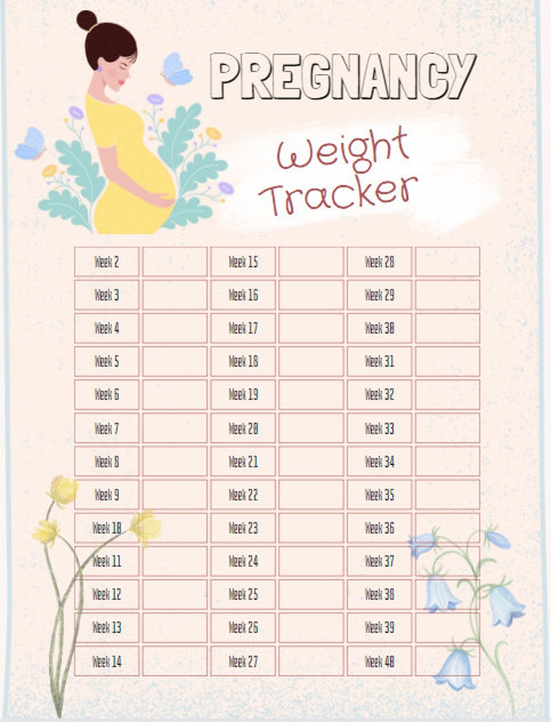 Printable Pregnancy Weight Tracker Pregnancy Weight Chart Pregnancy Weight Gain Log Weekly Weight Tracker For Pregnancy PDF Tracker Etsy