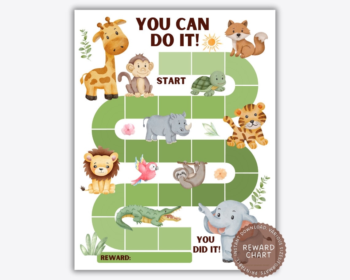 Printable Reward Chart Zoo Reward Chart Safari Sticker Chart Jungle Potty Training Chart Kids Reward Chart Classroom Behavior Tool Etsy