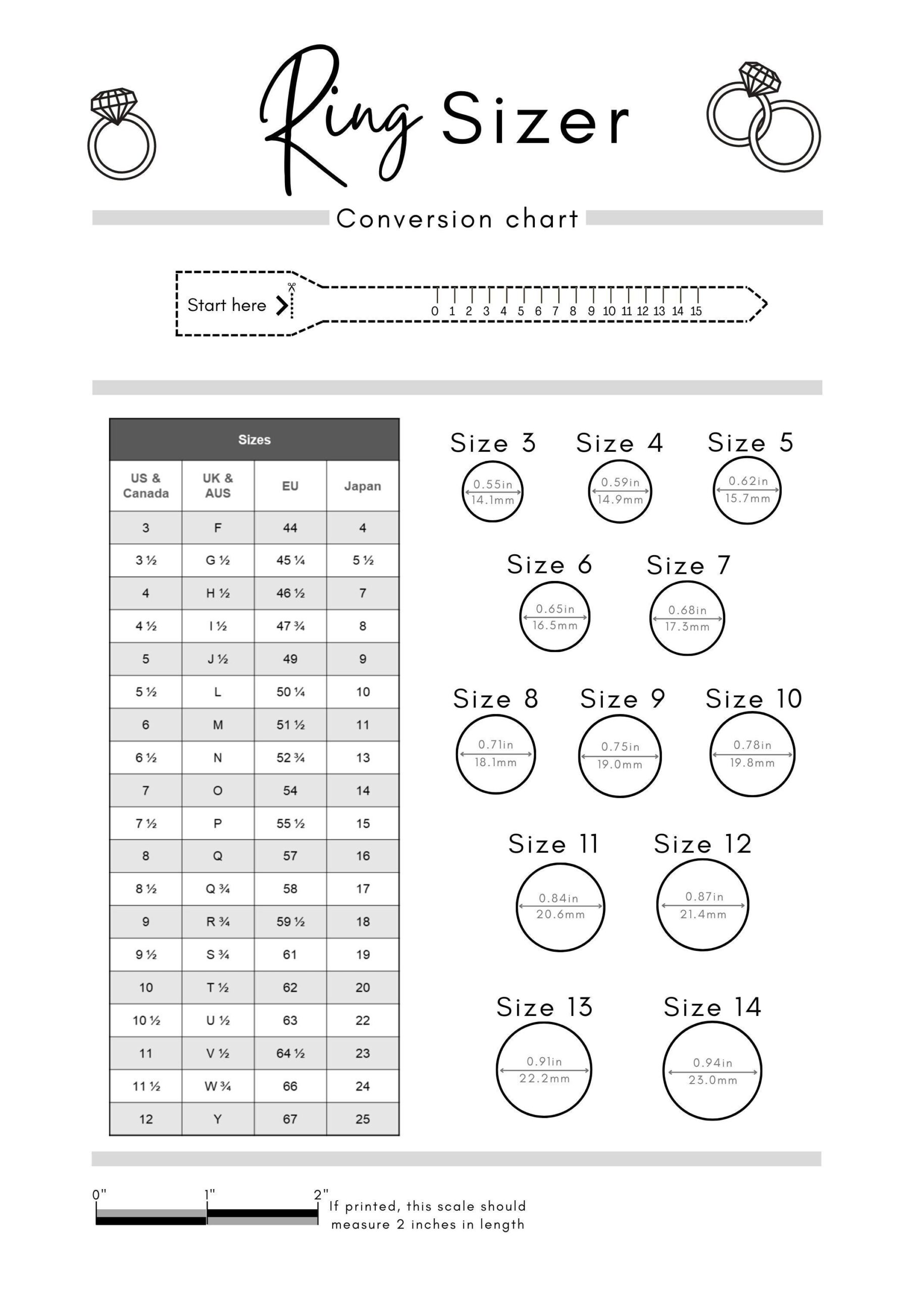 Ring Size Chart Printable Pdf