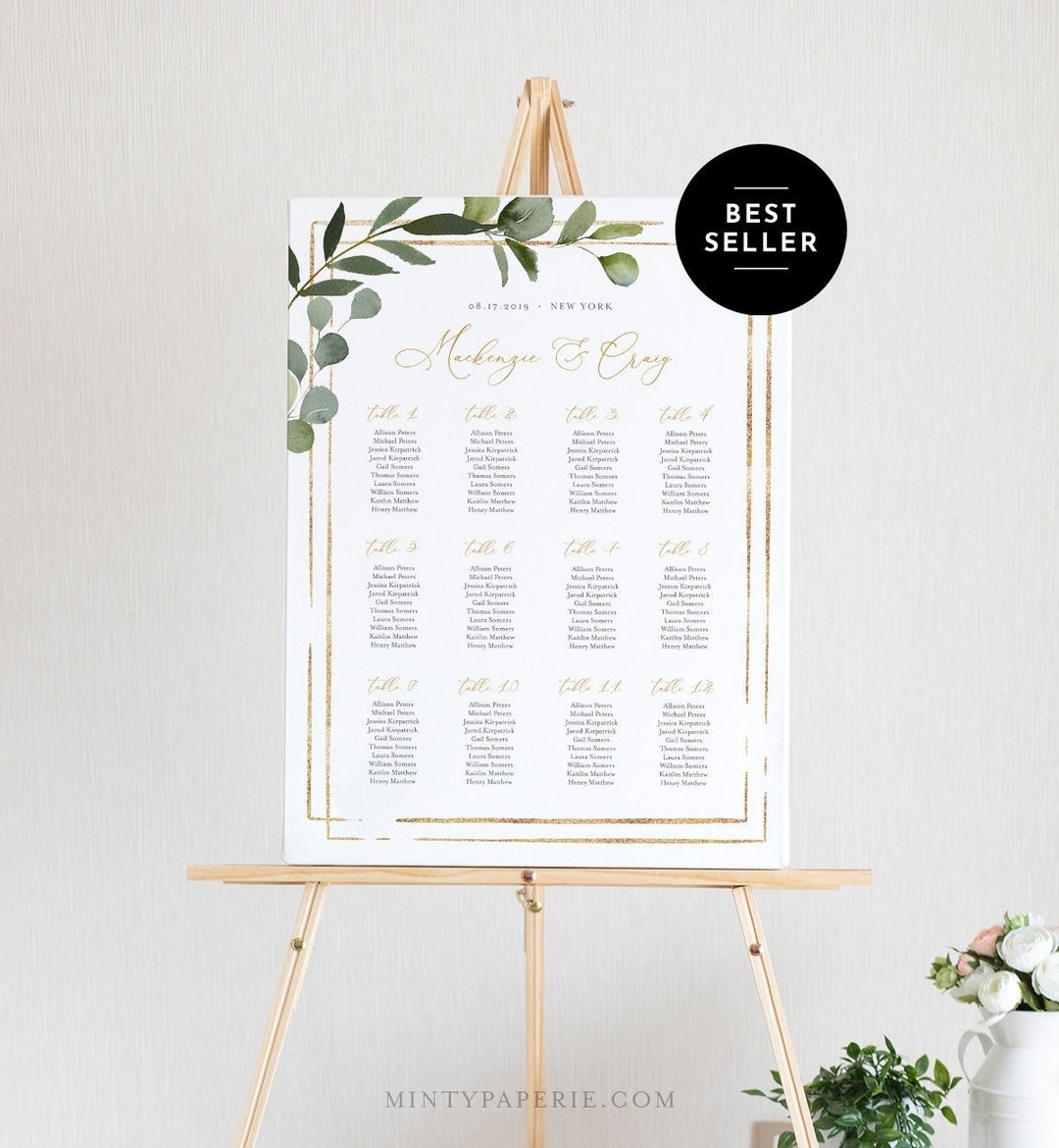 Printable Seating Chart Template Wedding Seating Sign Instant Download 100 Editable Text Greenery US UK Poster Sizes DIY 056 226SC Etsy
