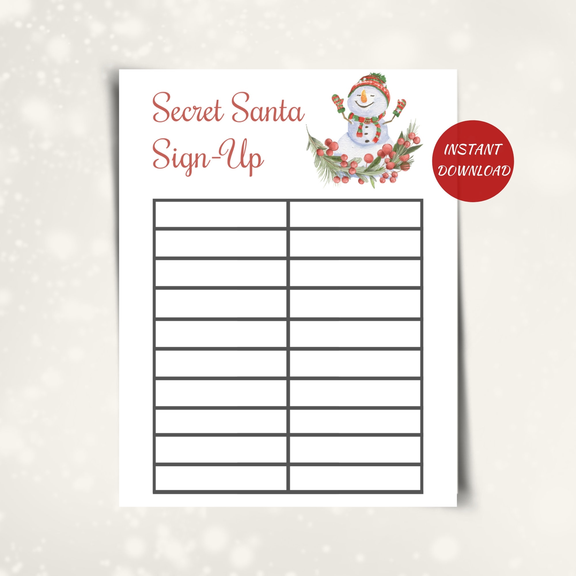 Printable Secret Santa Sign Up Sheet Christmas Gift Exchange Sign Up Sheet Christmas Office Party Gift Swap Sign Up Sheet Etsy
