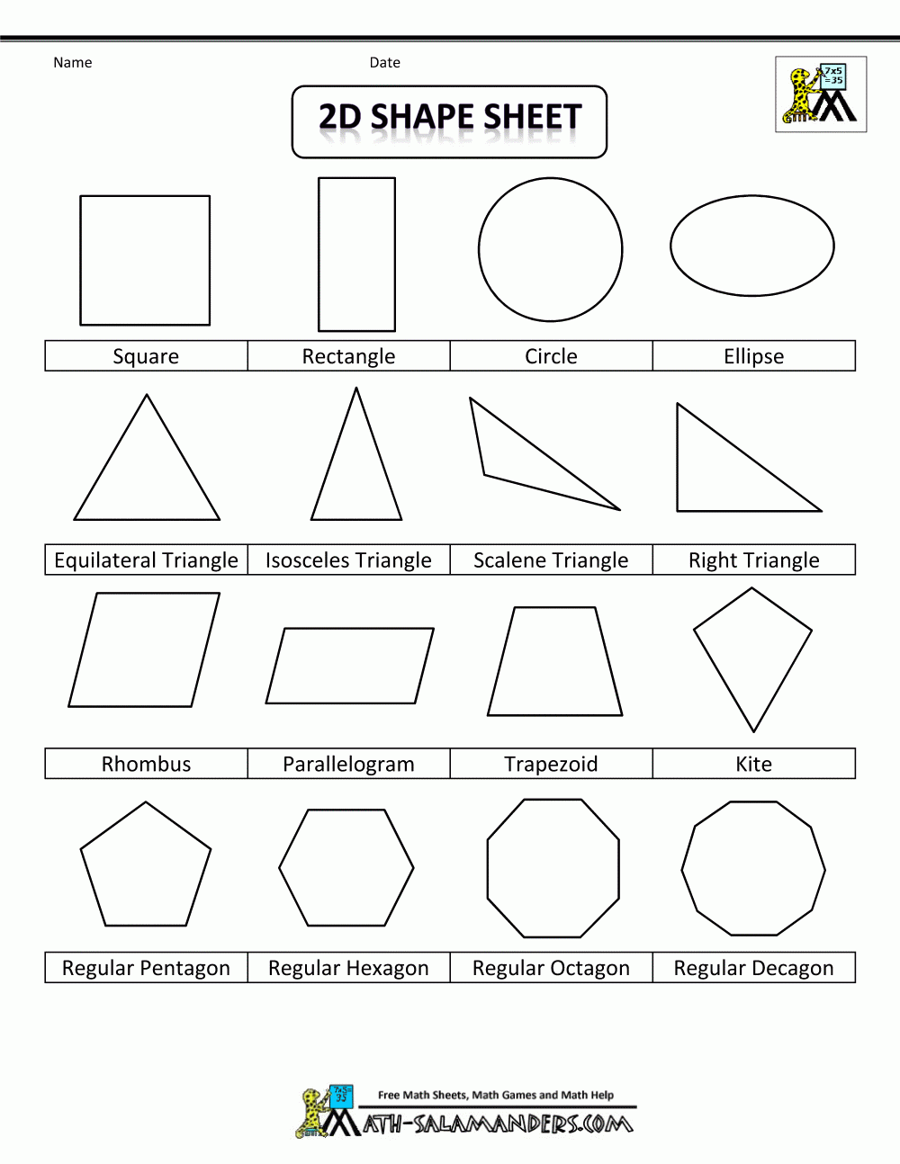 Free Printable Charts Of Geometric Shapes