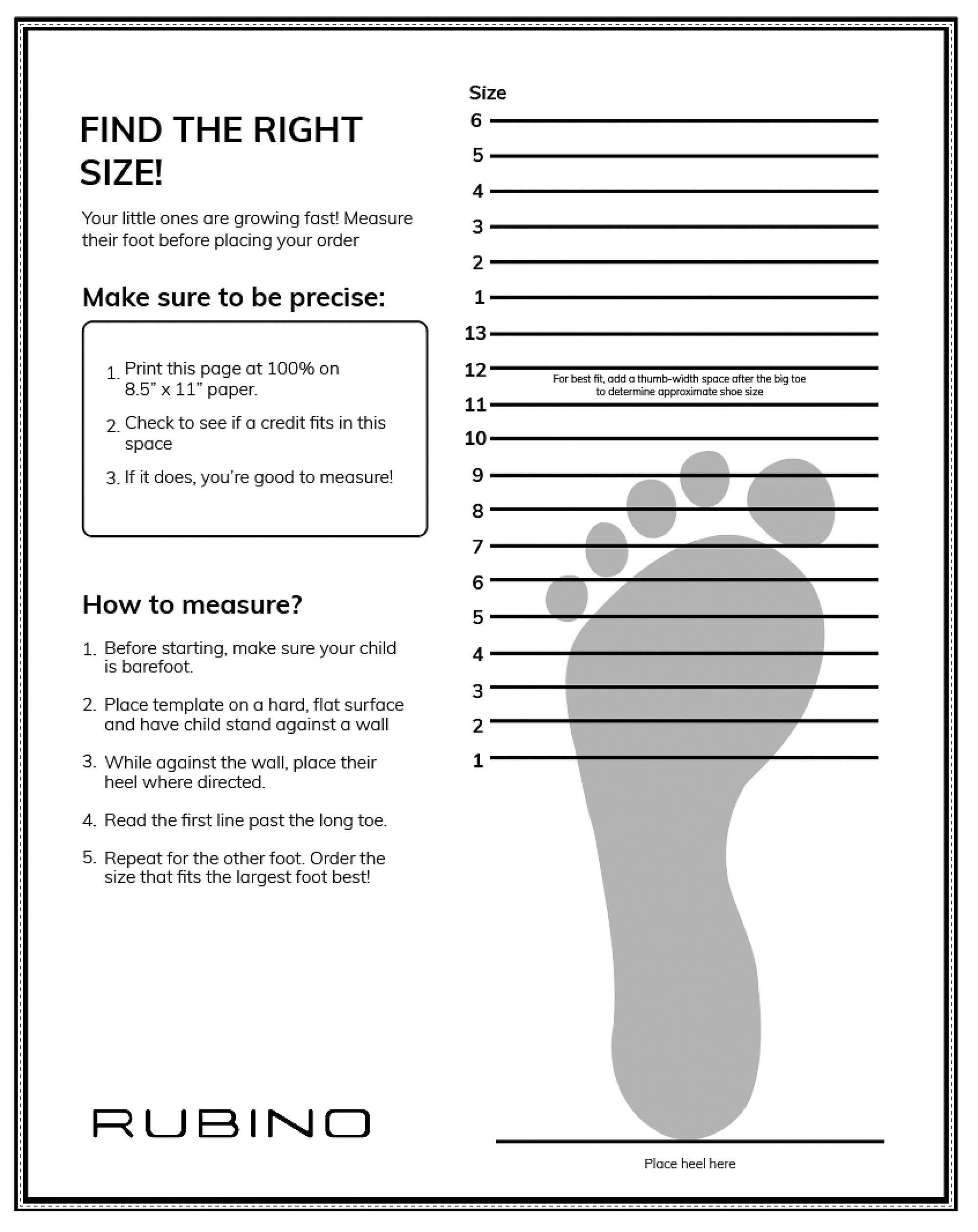 Printable Shoe Measuring Chart