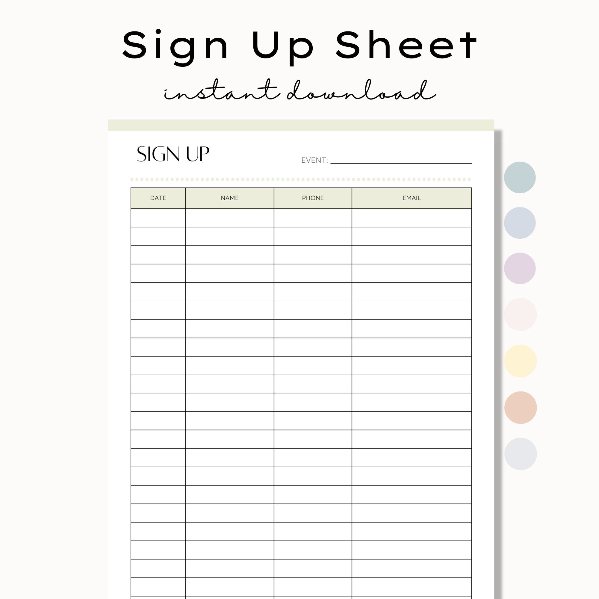Printable Sign Up Sheet Contact Sheet Event Sign Up Form Party Sign Up Email Sign Up Customer Sign Up Sheet Instant Download PDF Etsy