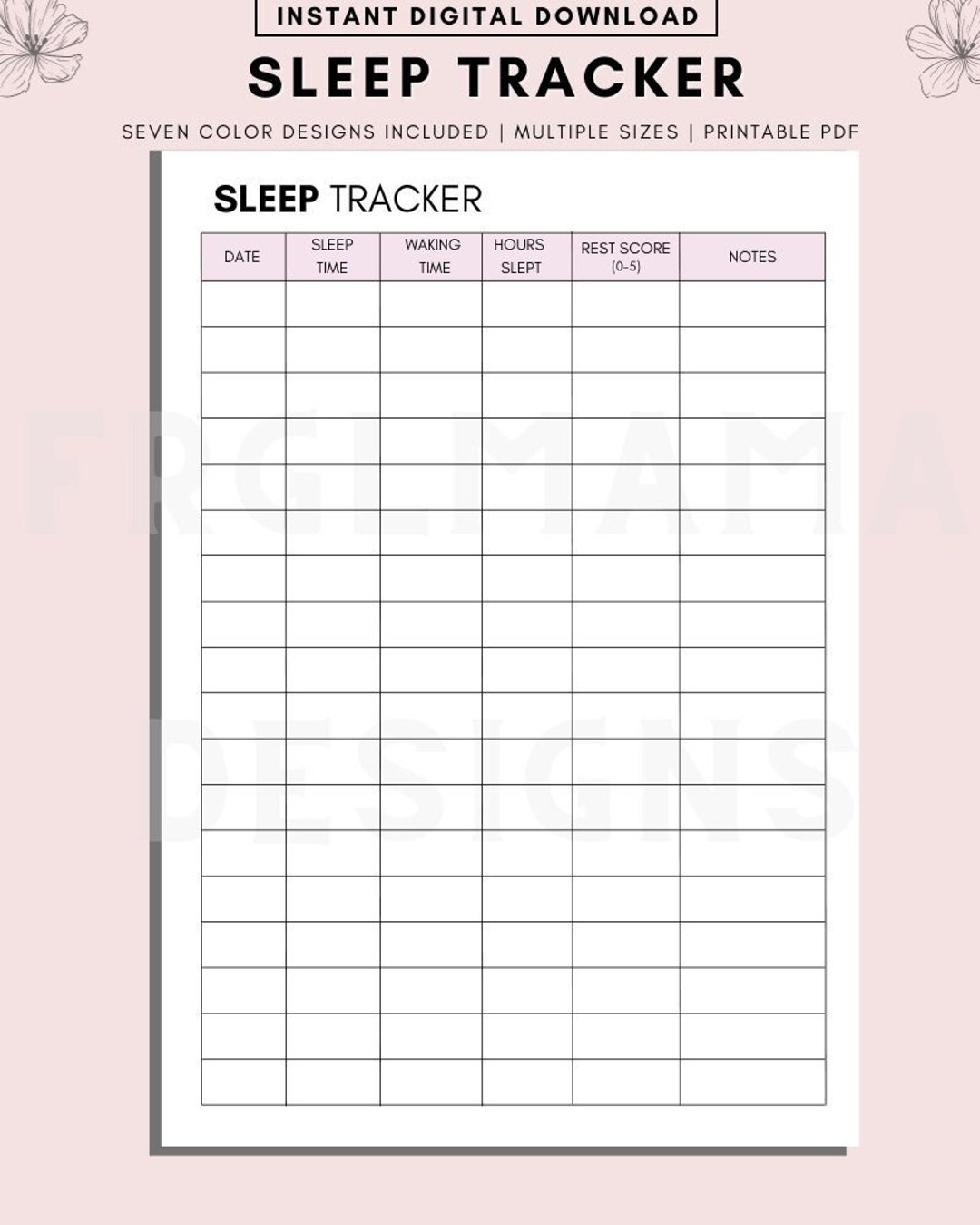 Printable Sleep Tracker Monthly Sleep Log A4 A5 US Letter PDF Etsy