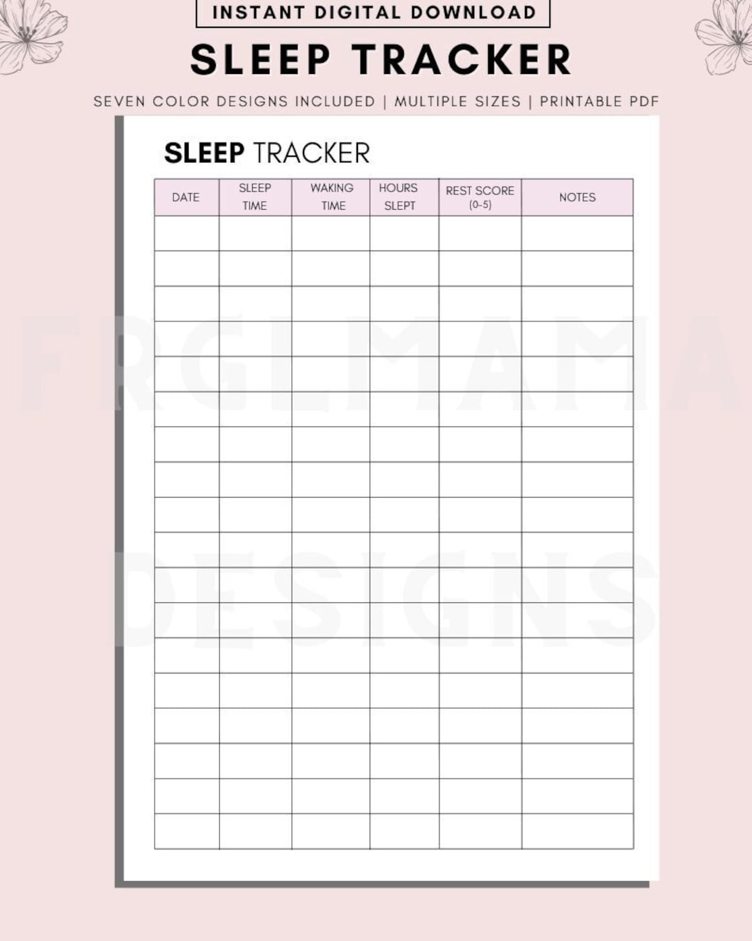 Printable Sleep Tracker Monthly Sleep Log A4 A5 US Letter PDF Etsy