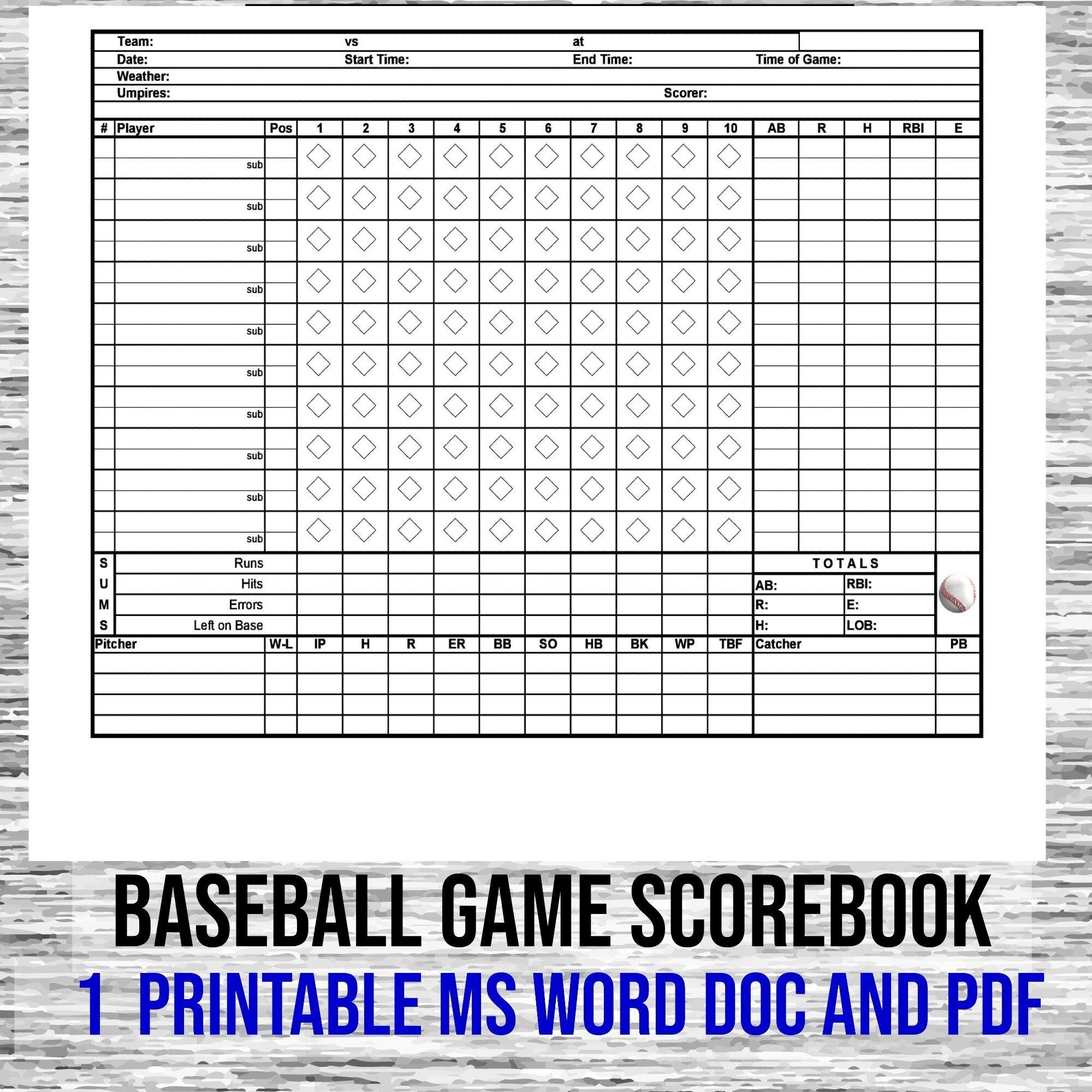 Printable Softball Score Sheet Etsy