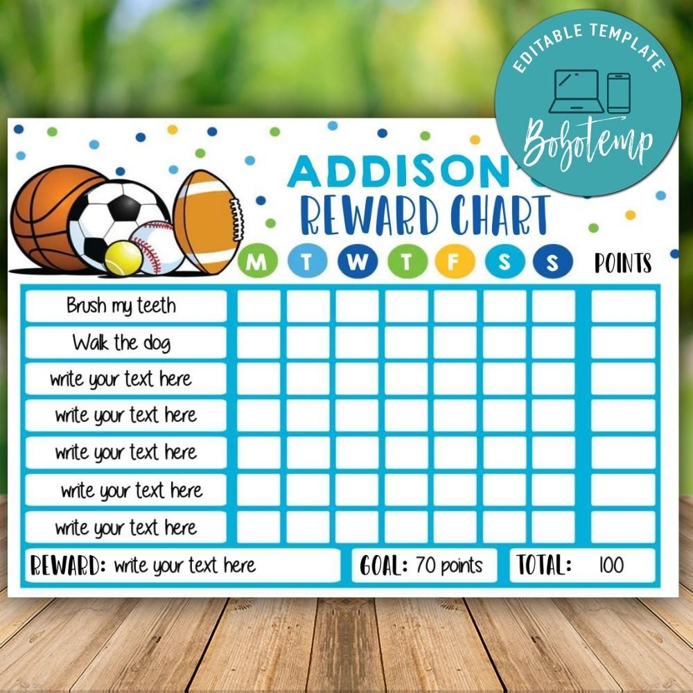 Printable Sports Reward Chart Instant Download Bobotemp