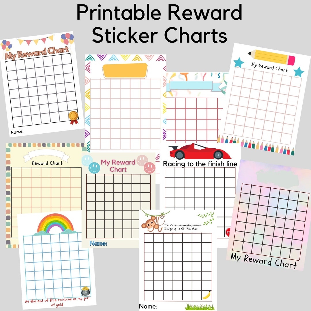 Printable Sticker Reward Charts 10 Fun Designs digital Download Etsy