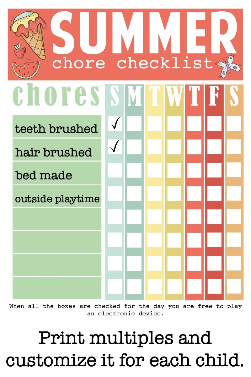 Printable Summer Chore Checklist Simply Being Mommy