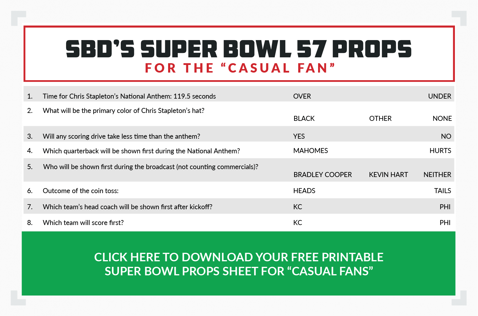 Printable Super Bowl Prop Sheet Printable Super Bowl Prop Sheet