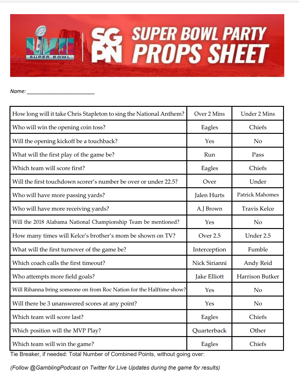 Printable Super Bowl LVII Party Prop Sheet 2023 Printable Super Bowl LVII Party Prop Sheet 2023