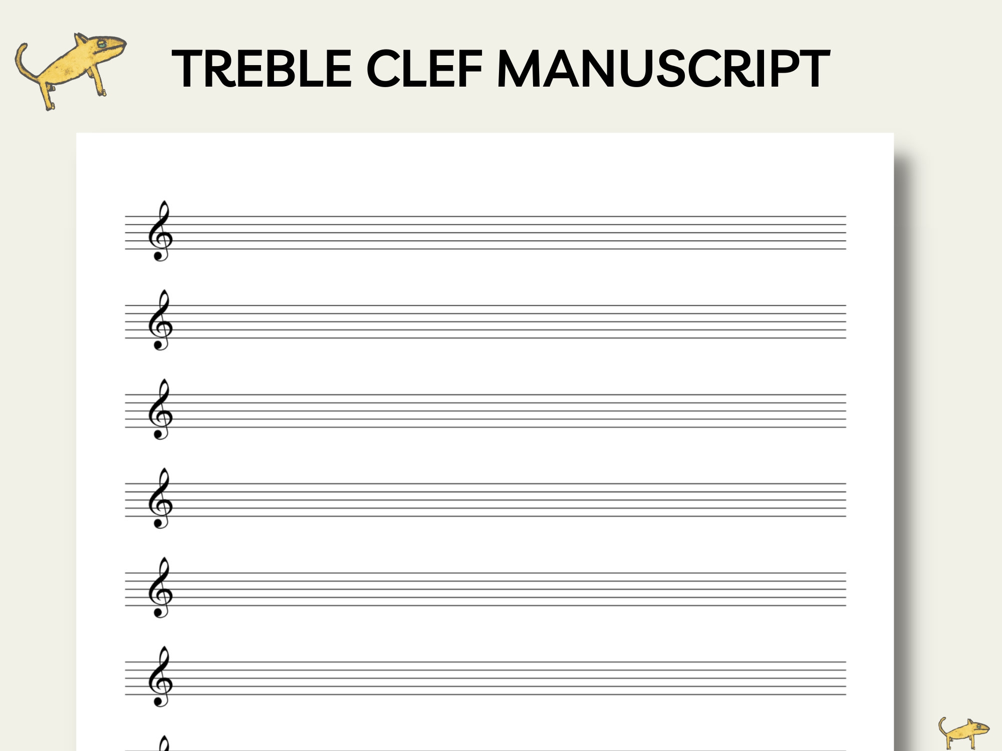 Printable Treble Clef Manuscript 12 Stave Blank Music Paper PDF PNG Etsy