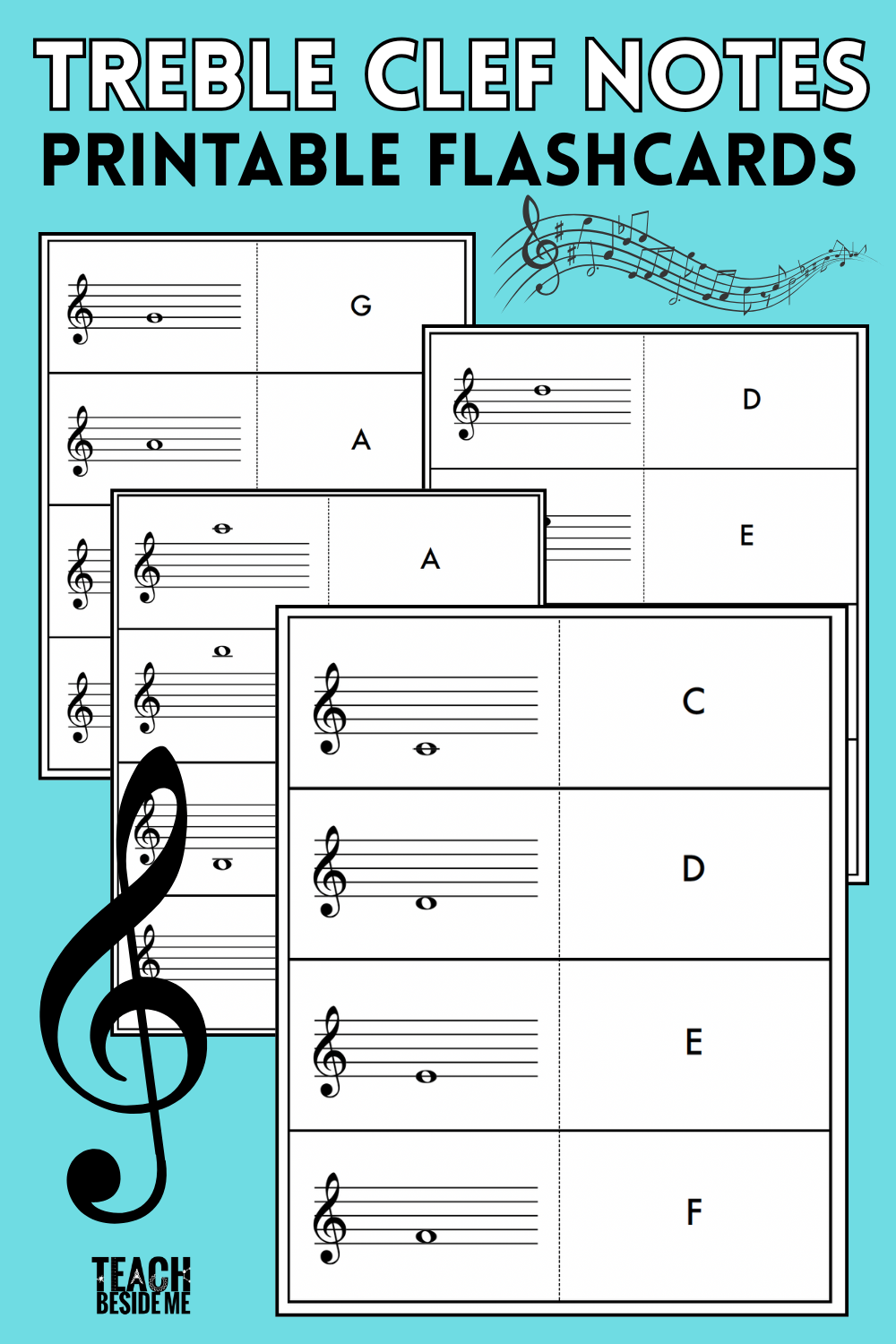 Printable Treble Clef Music Note Flashcards Teach Beside Me