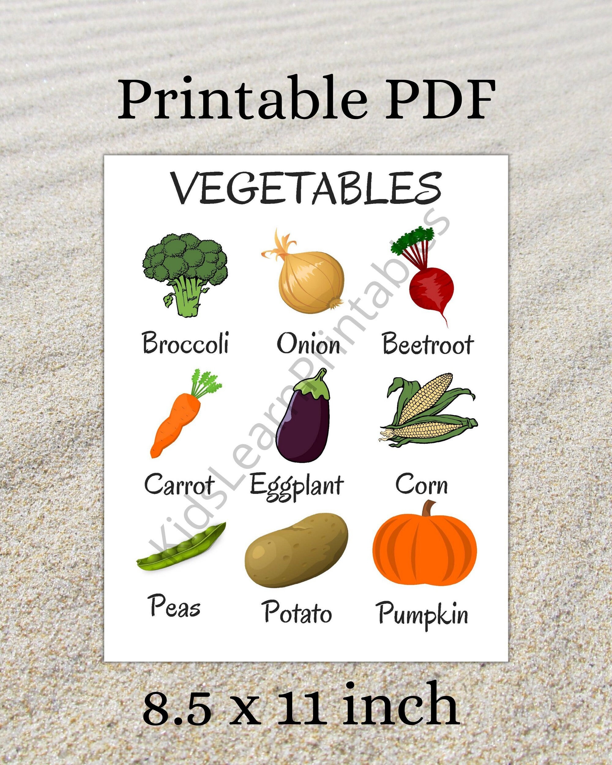 American Vegetables Printable Charts For Kids