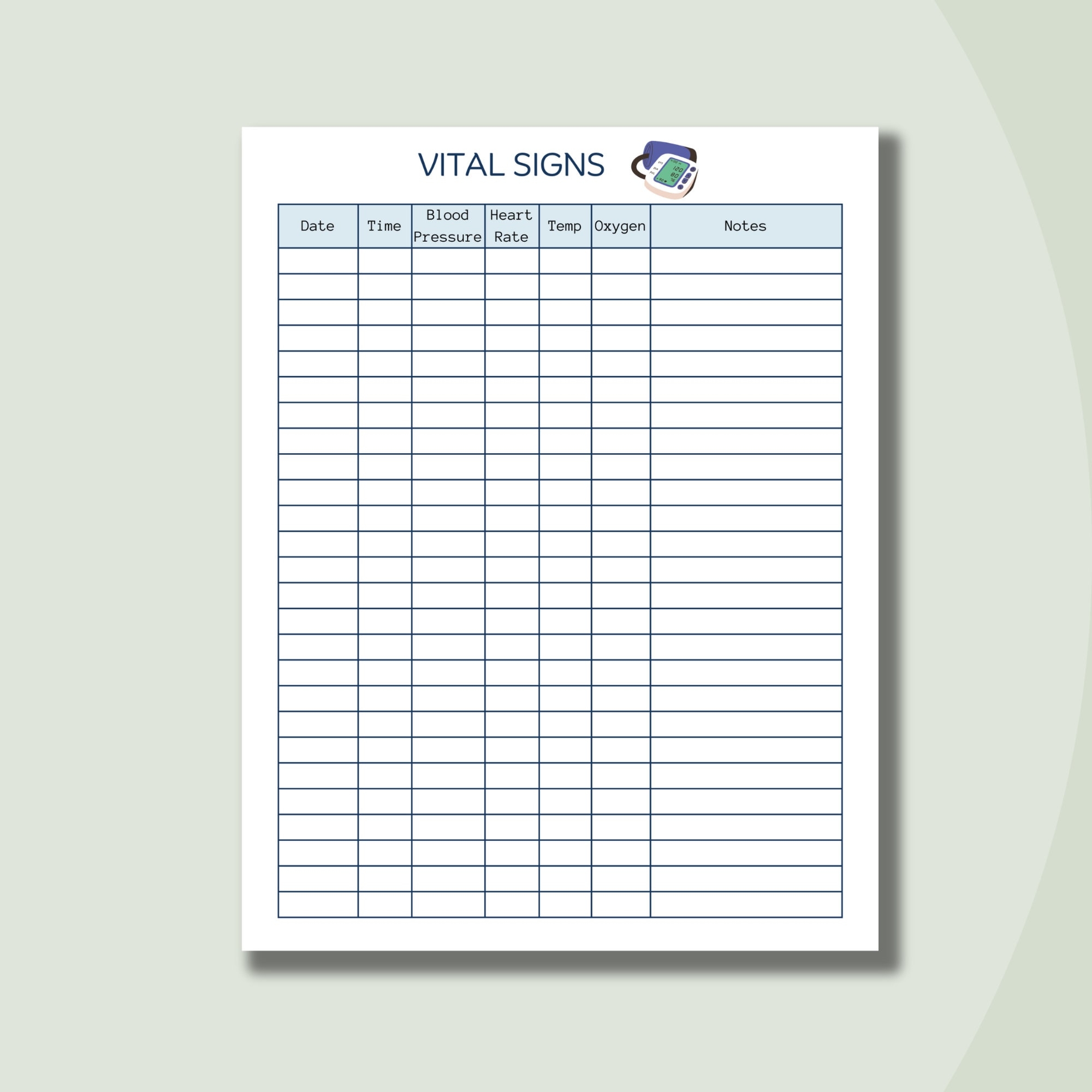 Printable Vital Sign Log Vital Sign Tracker BP Tracker Heart Rate Tracker Letter PDF Instant Download Etsy