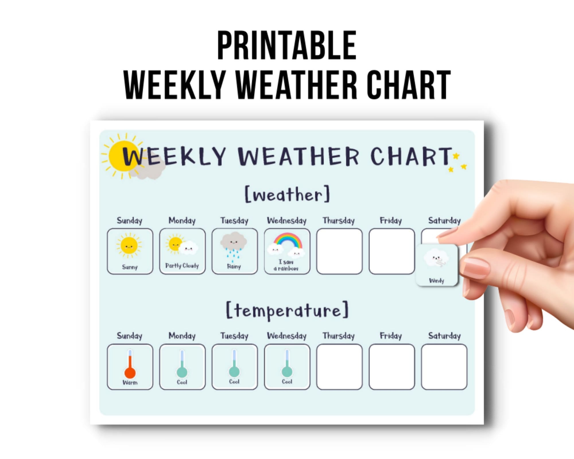 Printable Weekly Weather Chart For Kids Printables For Kids Printable Busy Binder Busy Book Kid Printable Printable Weather Chart Etsy