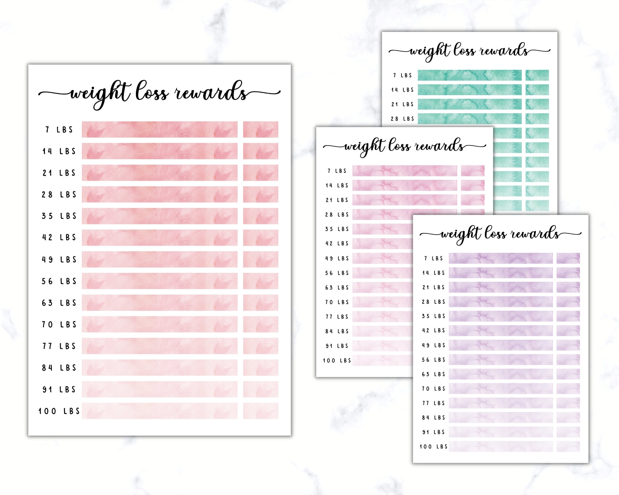 Printable Weight Loss Tracker Rewards 4 X Digital 100 Lbs Pounds Reward Chart Set Goals Reach Them Weight Watchers Slimming World Diet Etsy