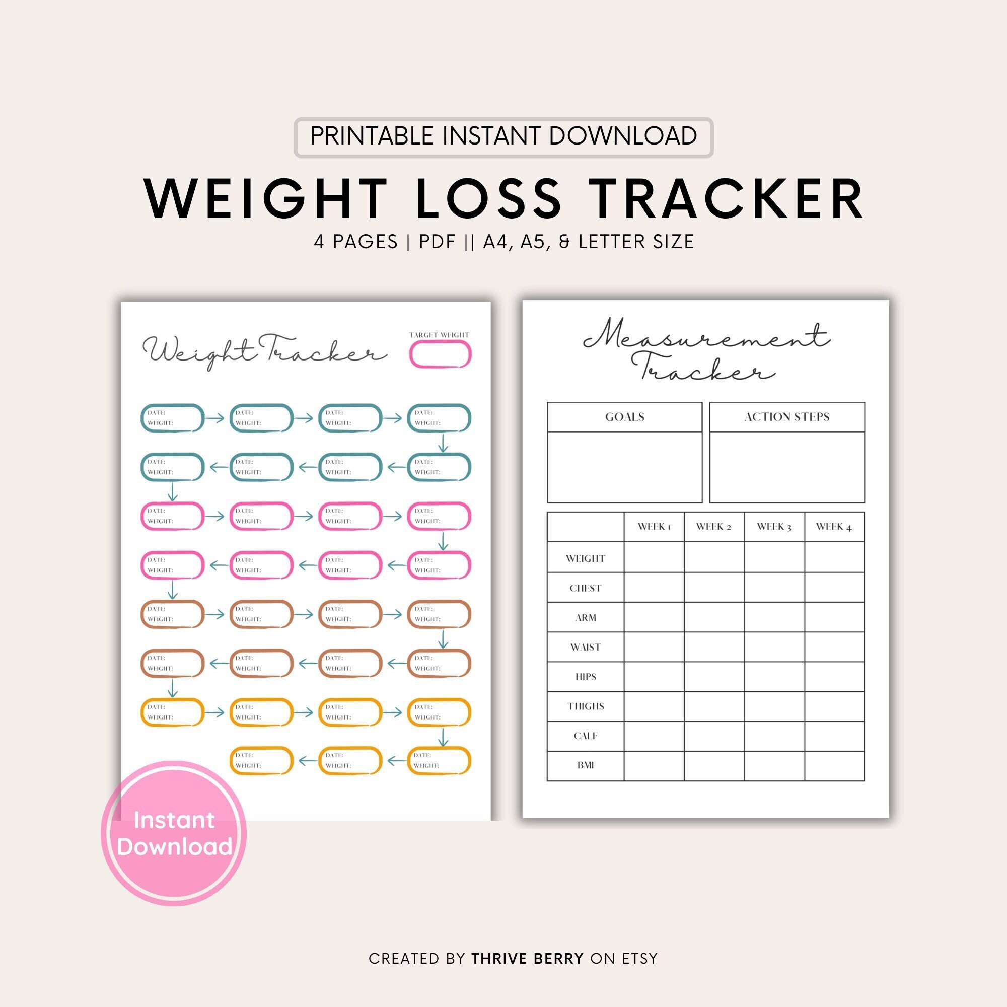 Printable Weight Loss Tracker Sheets Weight Tracker Weight Loss Journal Weight Loss Chart Digital Download Weight Loss Log Sheet PDF