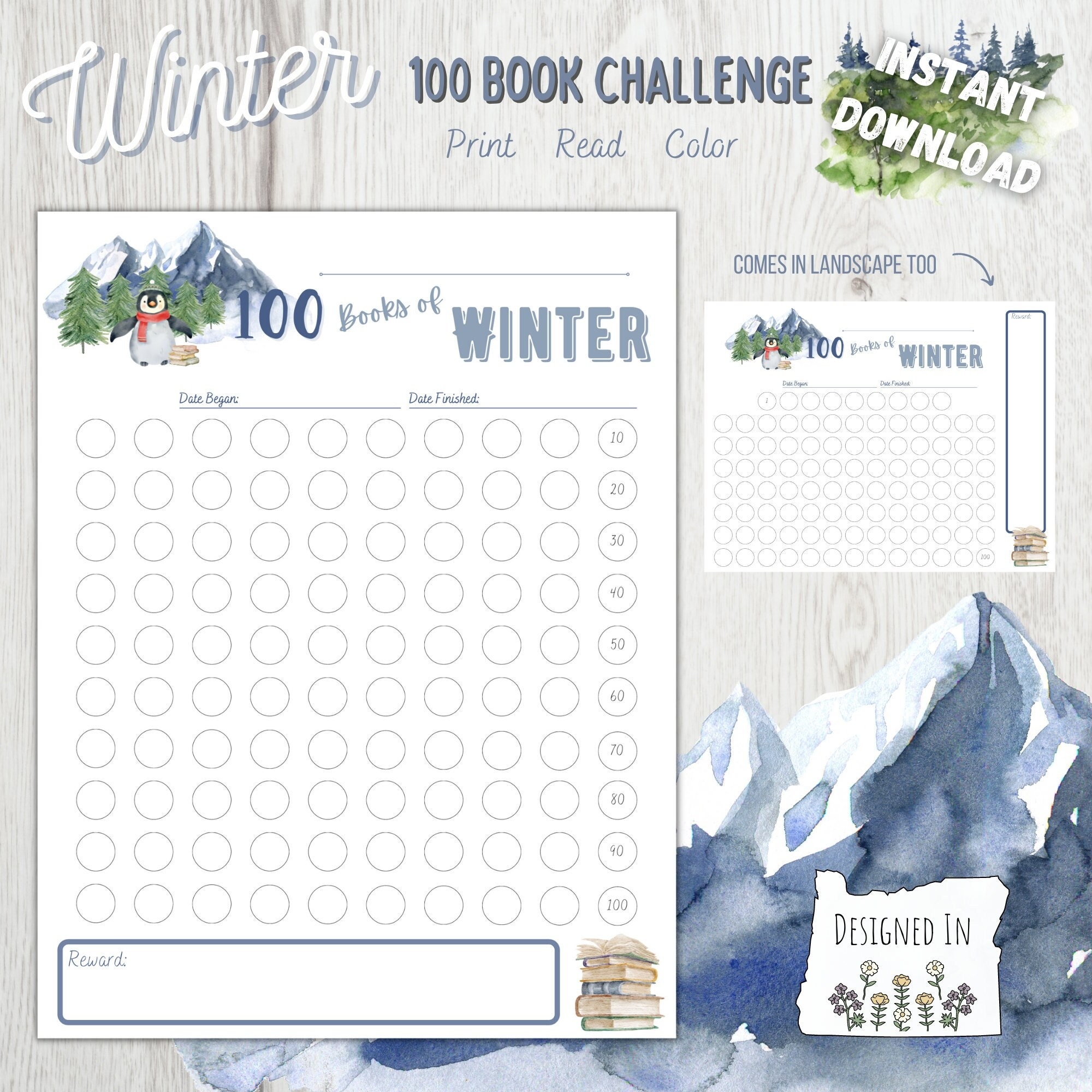 Printable Winter Reading Challenge 100 Book Tracker For Kids Reading Reward Chart Etsy