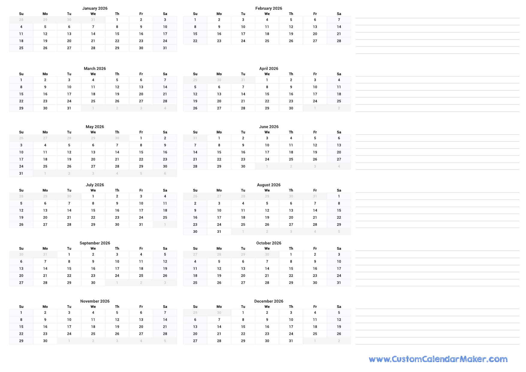 Printable Yearly Calendar 2026 Full Year At A Glance Custom Calendar Maker Printable Yearly Calendar 2026 Full Year At A Glance Custom Calendar Maker