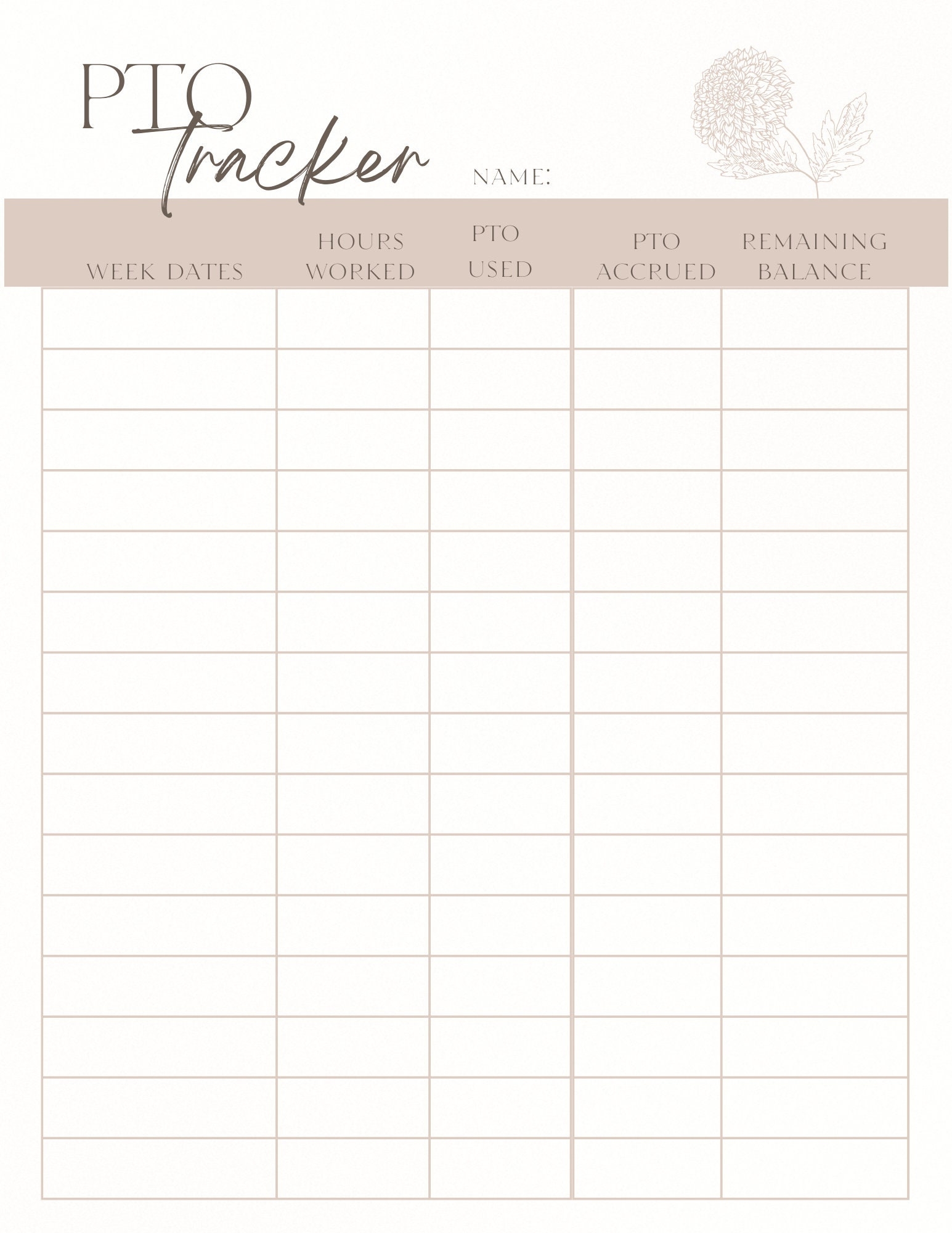 PTO Tracker Printable Absence Tracker Paid Time Off Form Employee PTO Template Pdf For Organization Vacation Time Accrued Hours Tracker Etsy