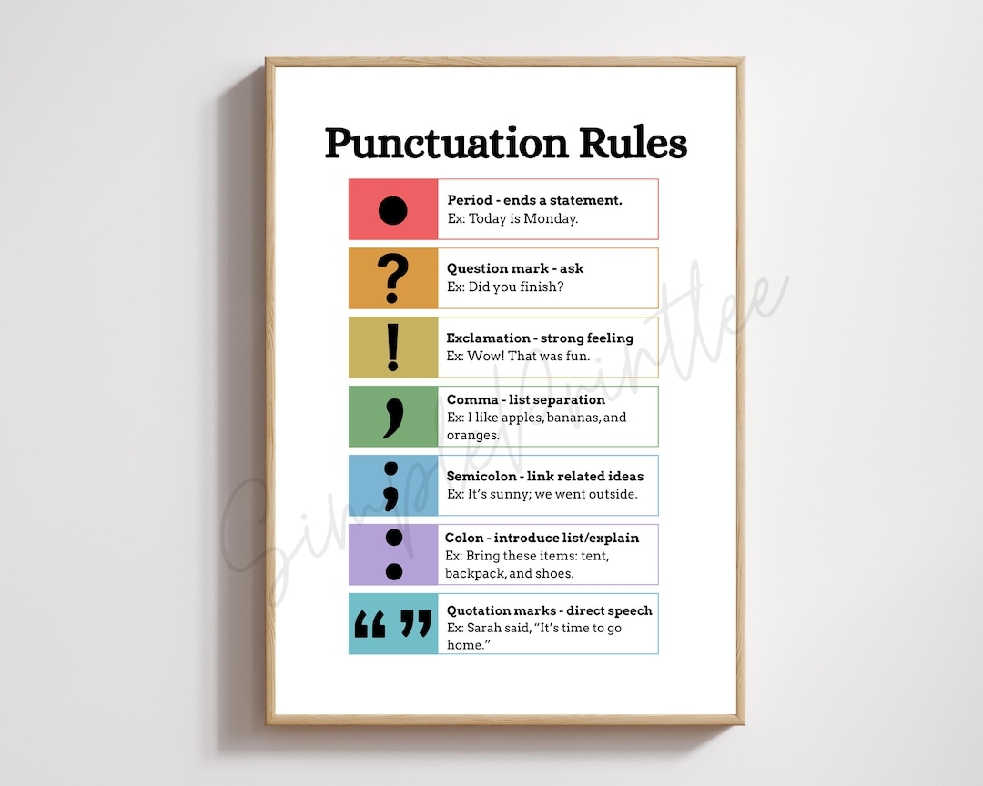 Punctuation Rules Chart Printable