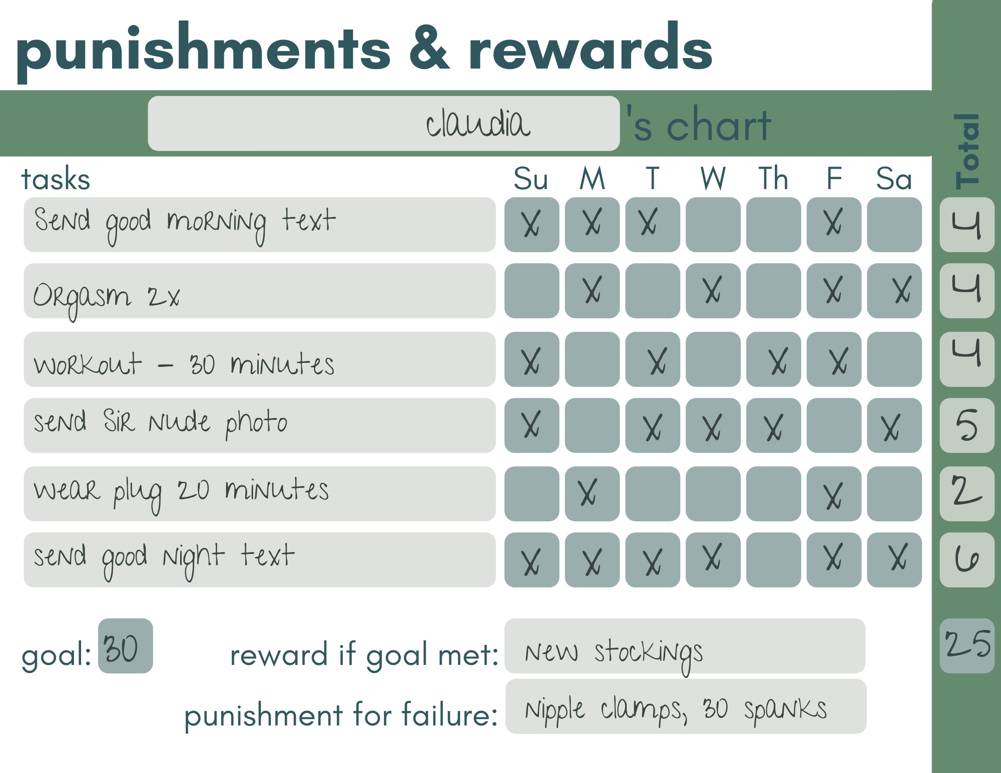 Punishment Reward Chart BDSM Etsy