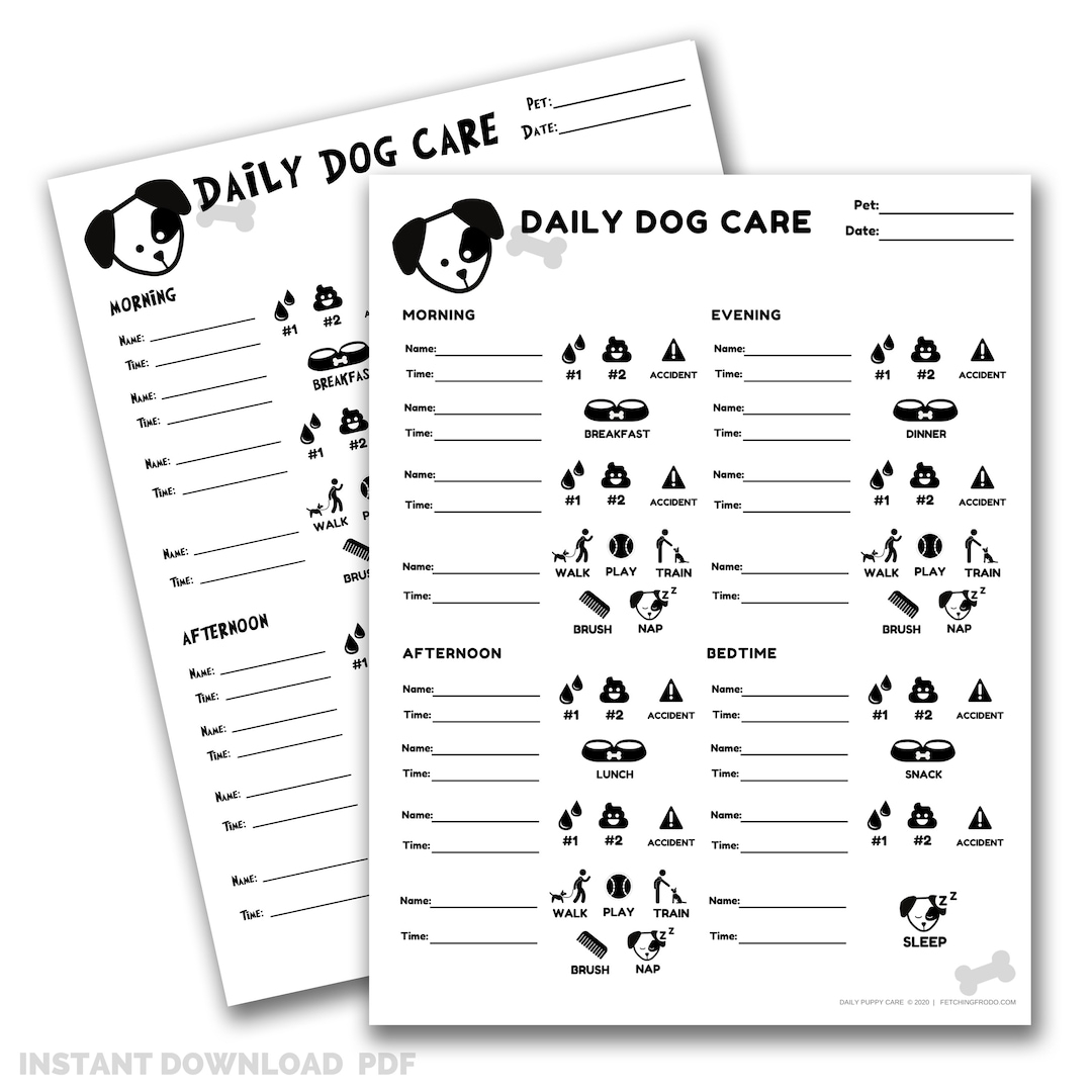 Puppy Care Chart Dog Chore Tracker For Kids instant PDF Download Etsy