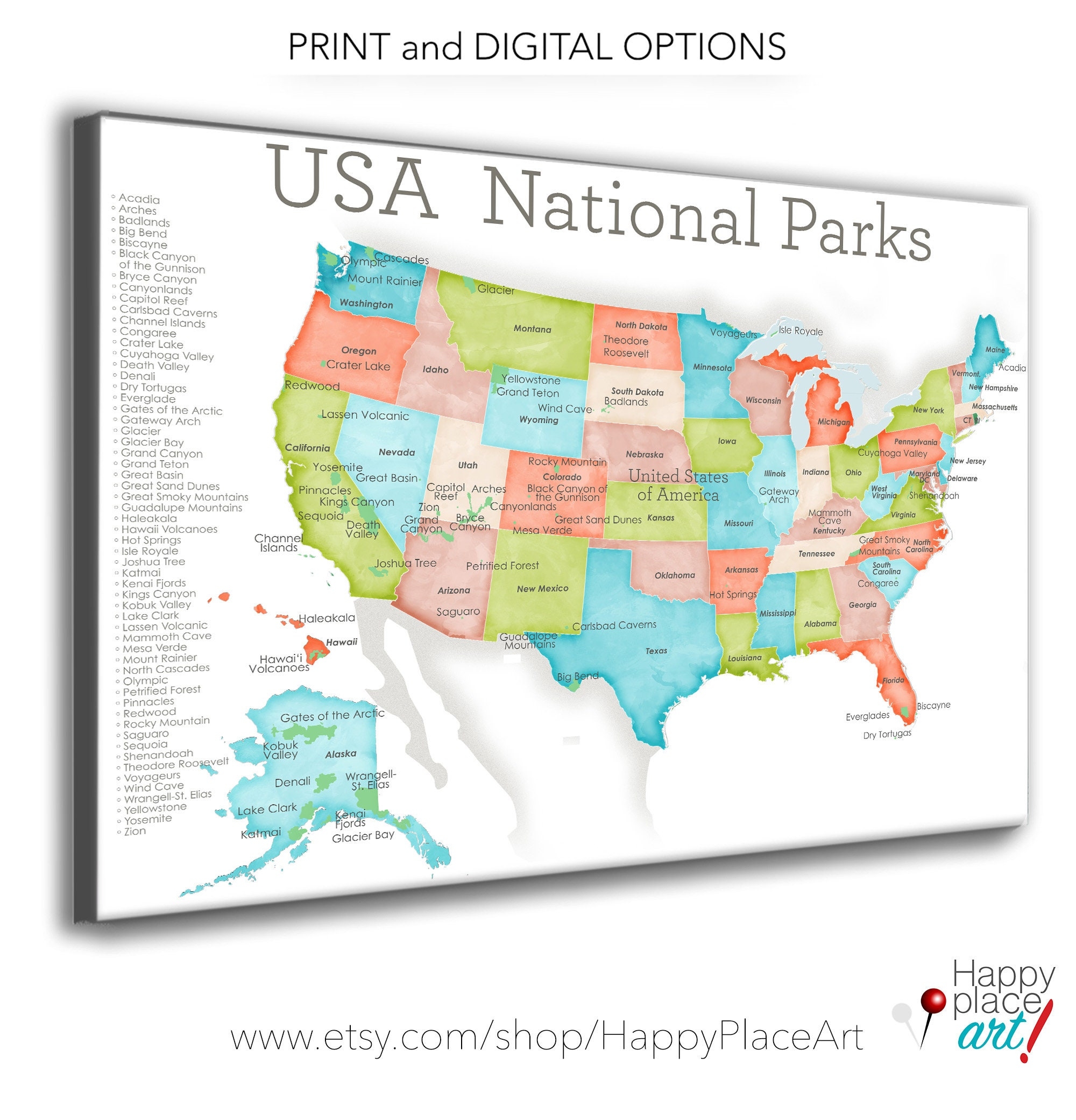 Push Pins U S National Park Push Pin Map Handmade Canvas Map With Wood Floating Travel Map With Pins