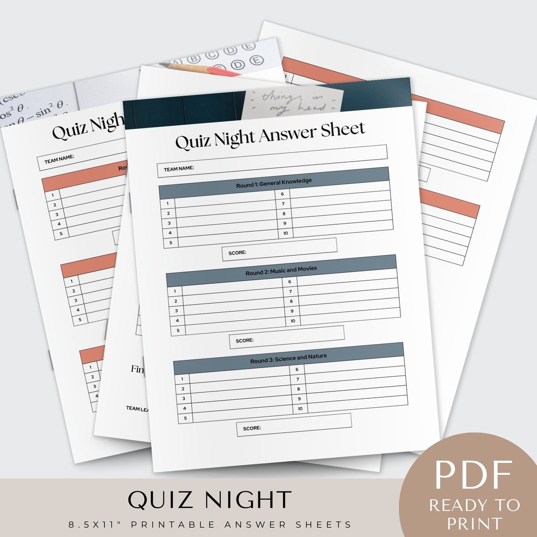 Quiz Night Answer Sheet Trivia Host Tools Quiz Answer Sheets Player Answer Instant Download Digital Printable PDF Bar Trivia Night Etsy