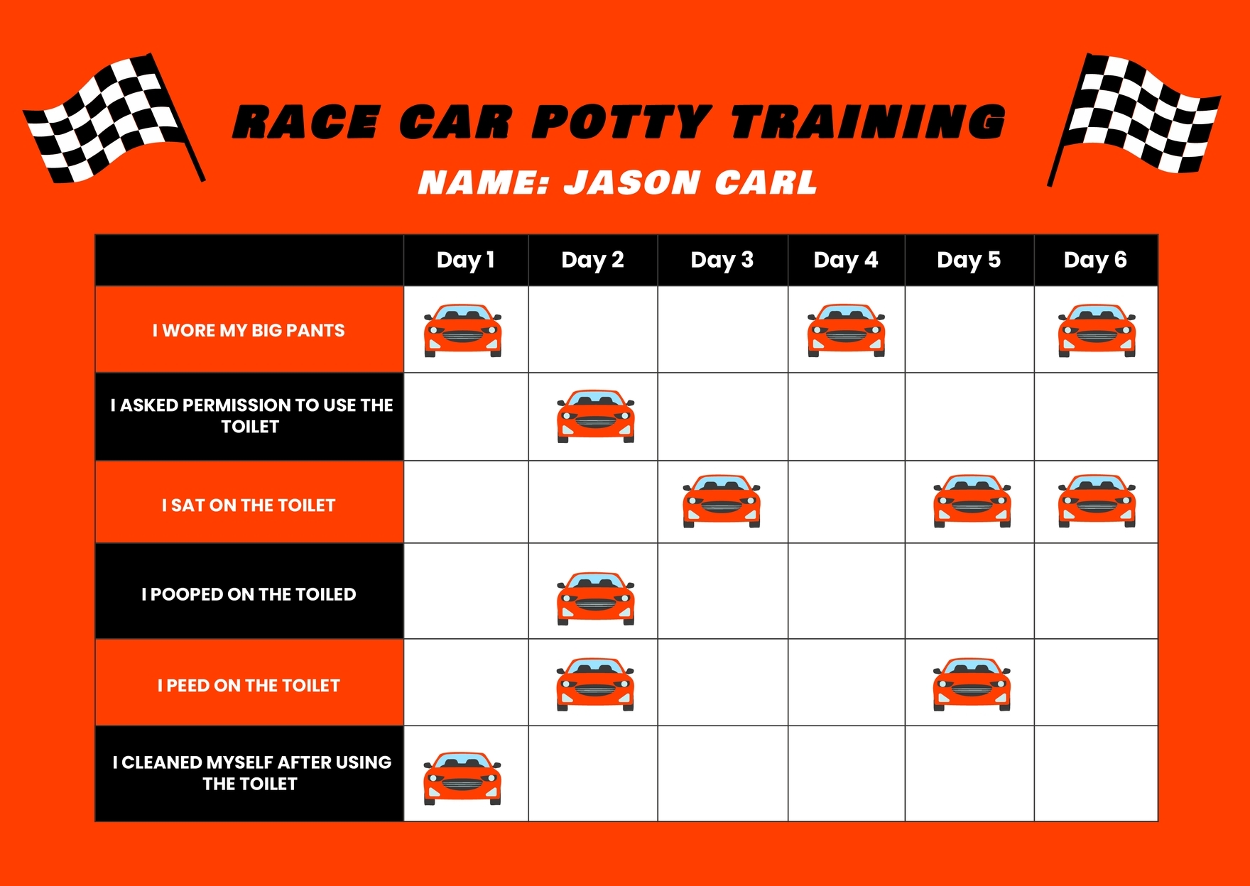 Race Car Potty Training Chart In Illustrator PDF Download Template