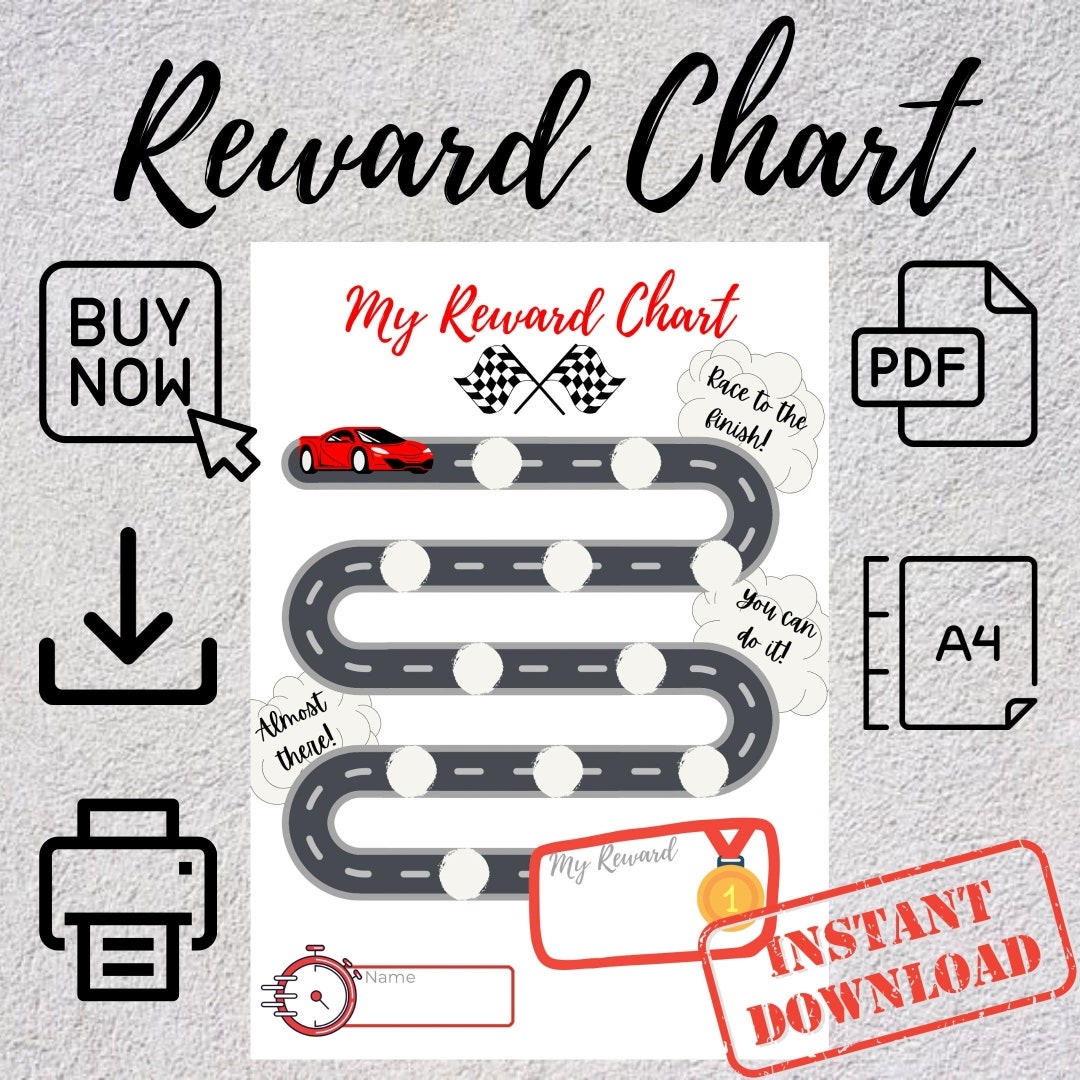 Race Car Themed Sticker Reward Chart Printable Track For Motivation A4 Instant Download Etsy