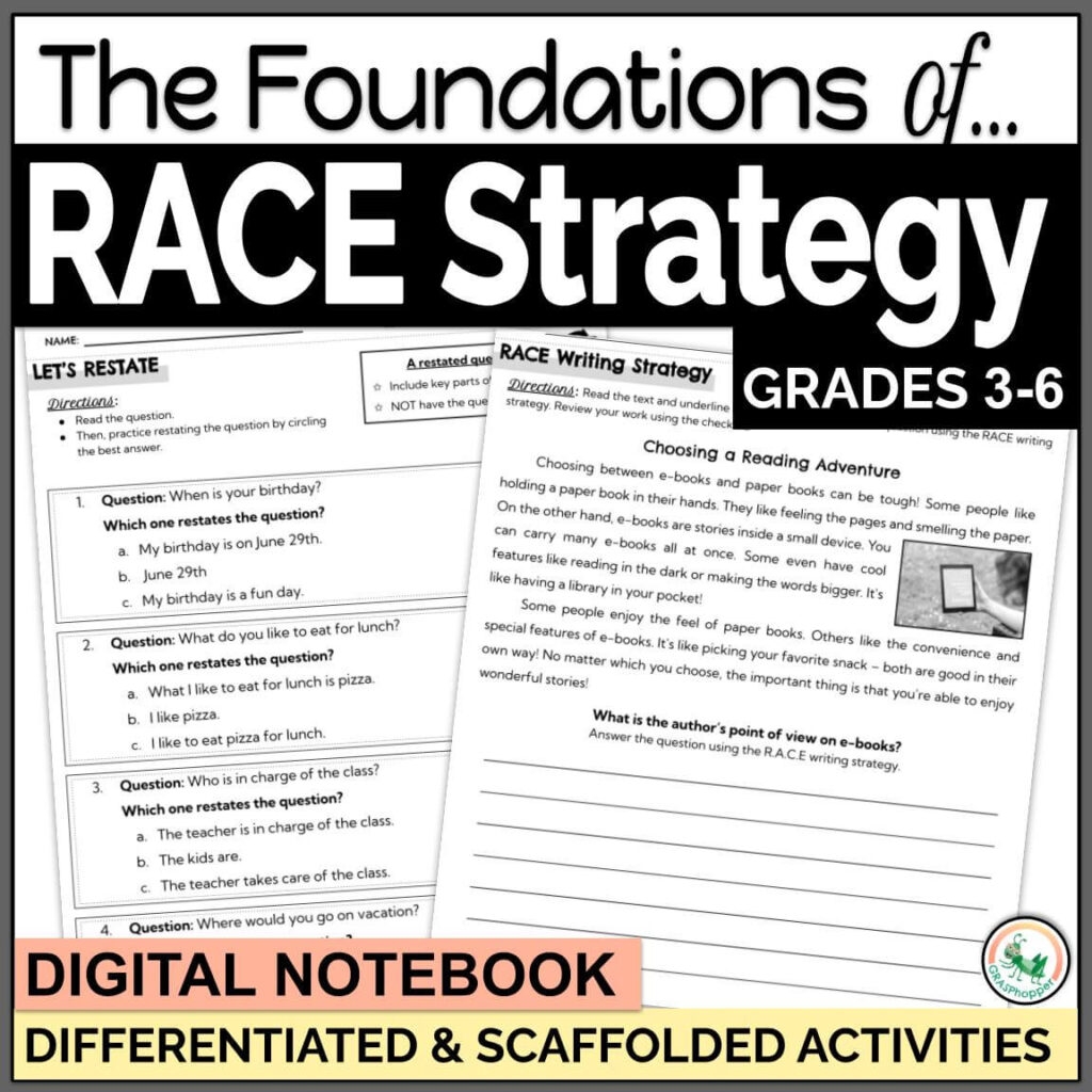 RACE Writing Strategy Foundations Anchor Charts Passages Activities GRASPhopper Learning