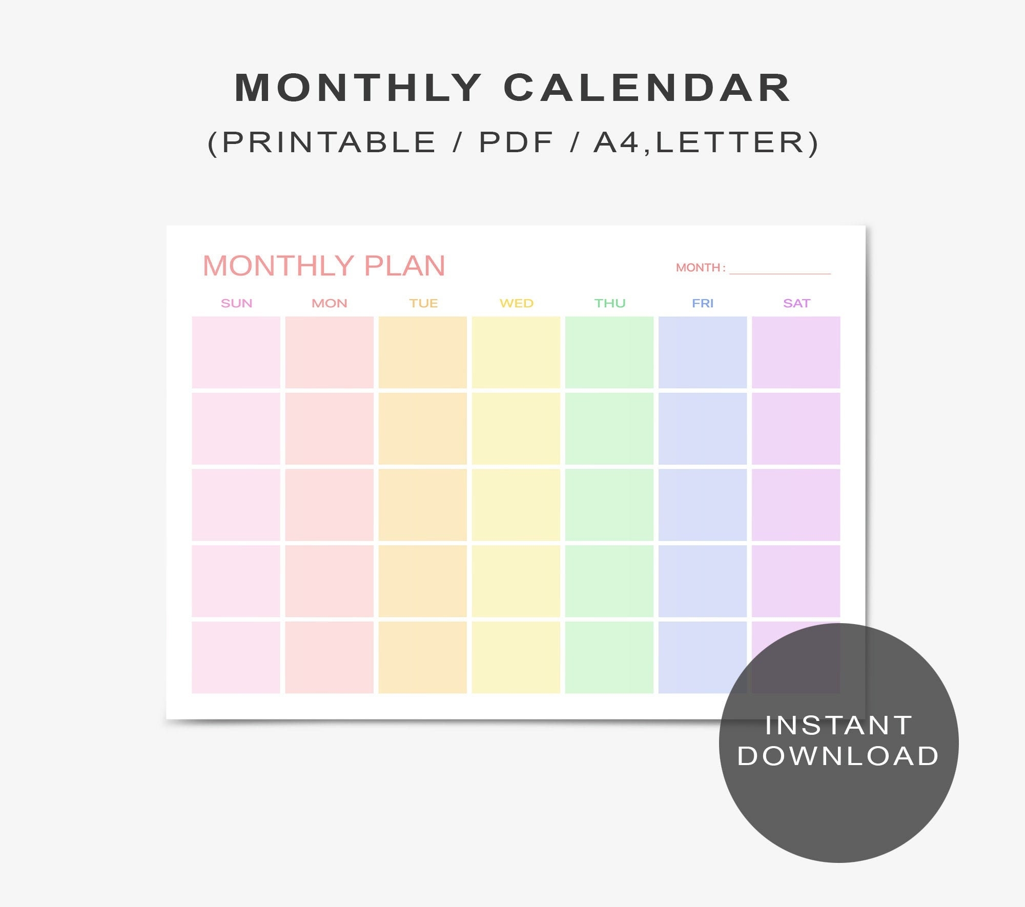Rainbow Monthly Planner Printable Digital Colorful Cute Monthly Calendar Wide Planner Goodnotes Monthly Schedule Template PDF Download Etsy