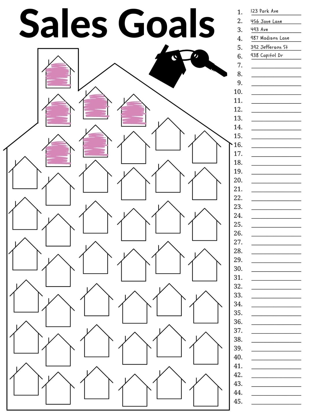 Real Estate Goal Chart Realtor Real Estate Goal Board 45 Homes Goal Sheet Realtor Planner Realtor Sales Goals Business Goals Planner Poster Etsy