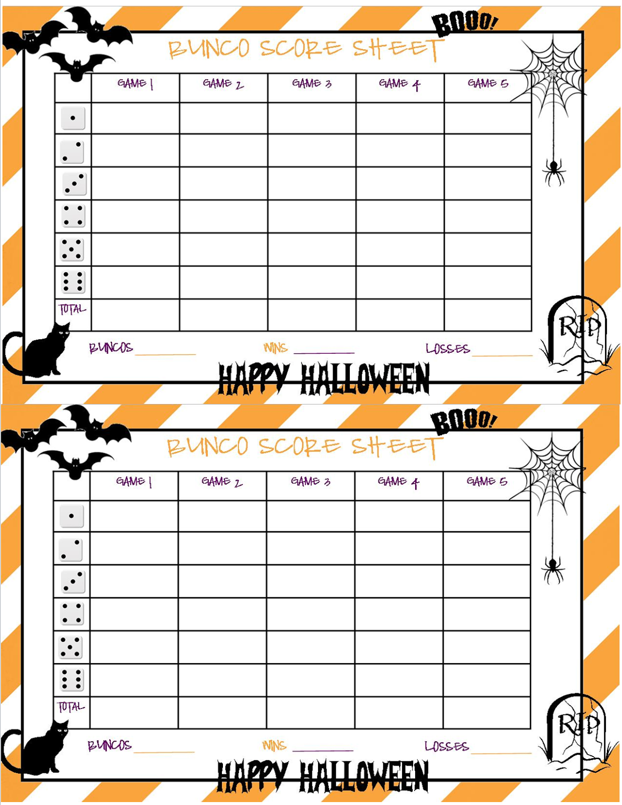 Recipes From Stephanie Halloween Bunco Sheet