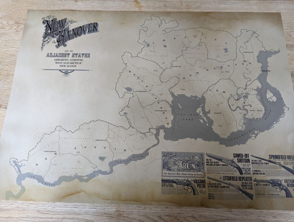 Red Dead Redemption 2 5 States Map High Quality A3 A2 A1 Prints EBay