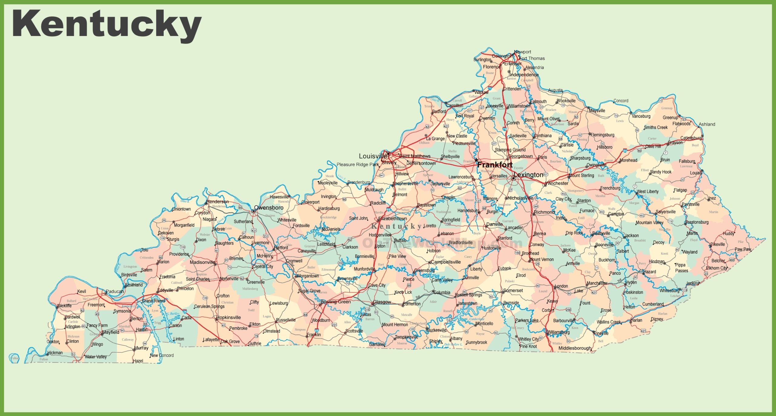 Road Map Of Kentucky With Cities Ontheworldmap