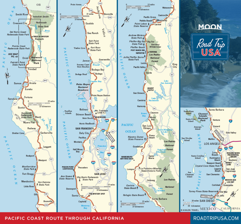 Printable Pacific Coast Highway Map Template Free Printable Road Trip California On The Classic Pacific Coast Route Road Trip Usa 768x713 