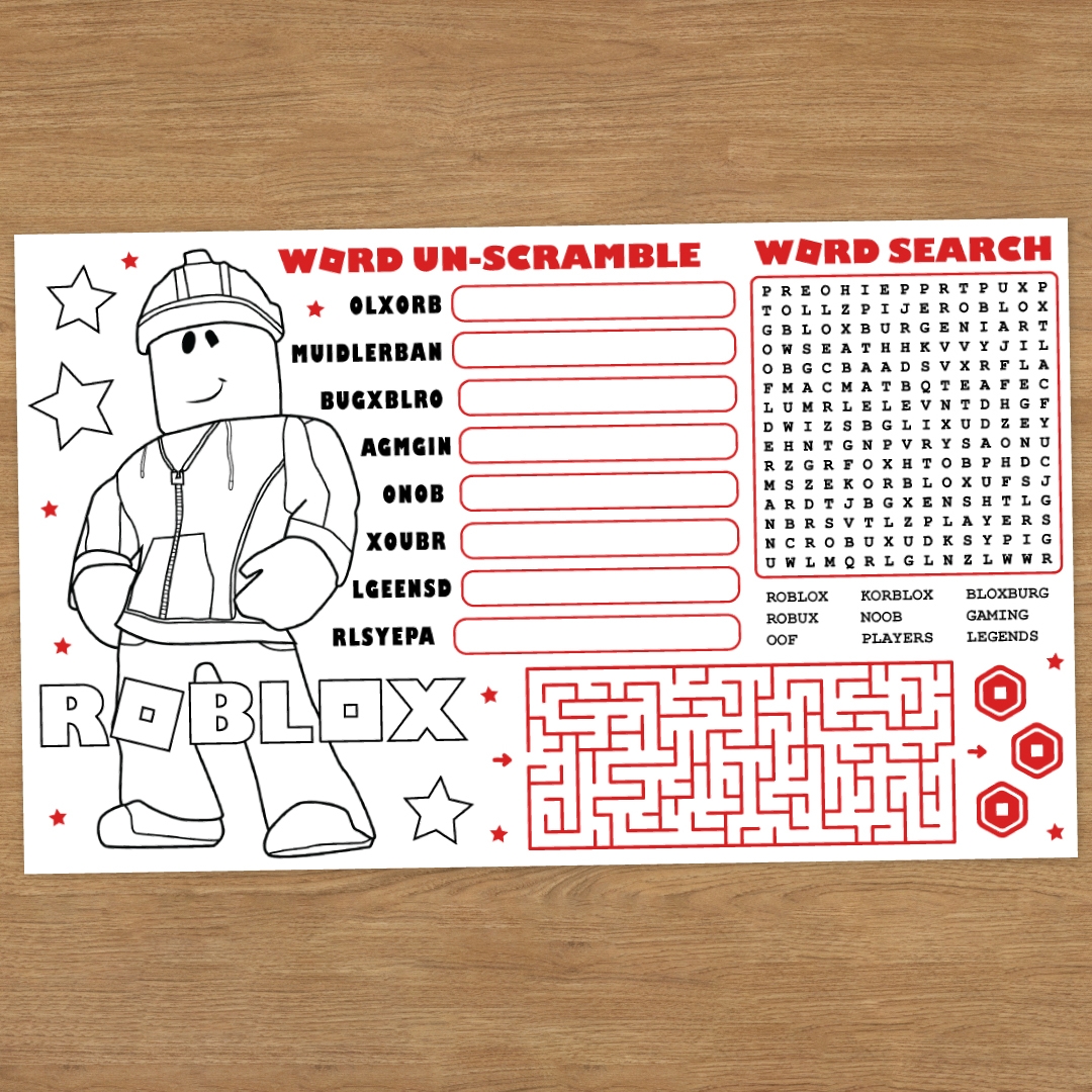 Roblox 14 Colouring Activity Placemat Party Supplies Canada Open A Party