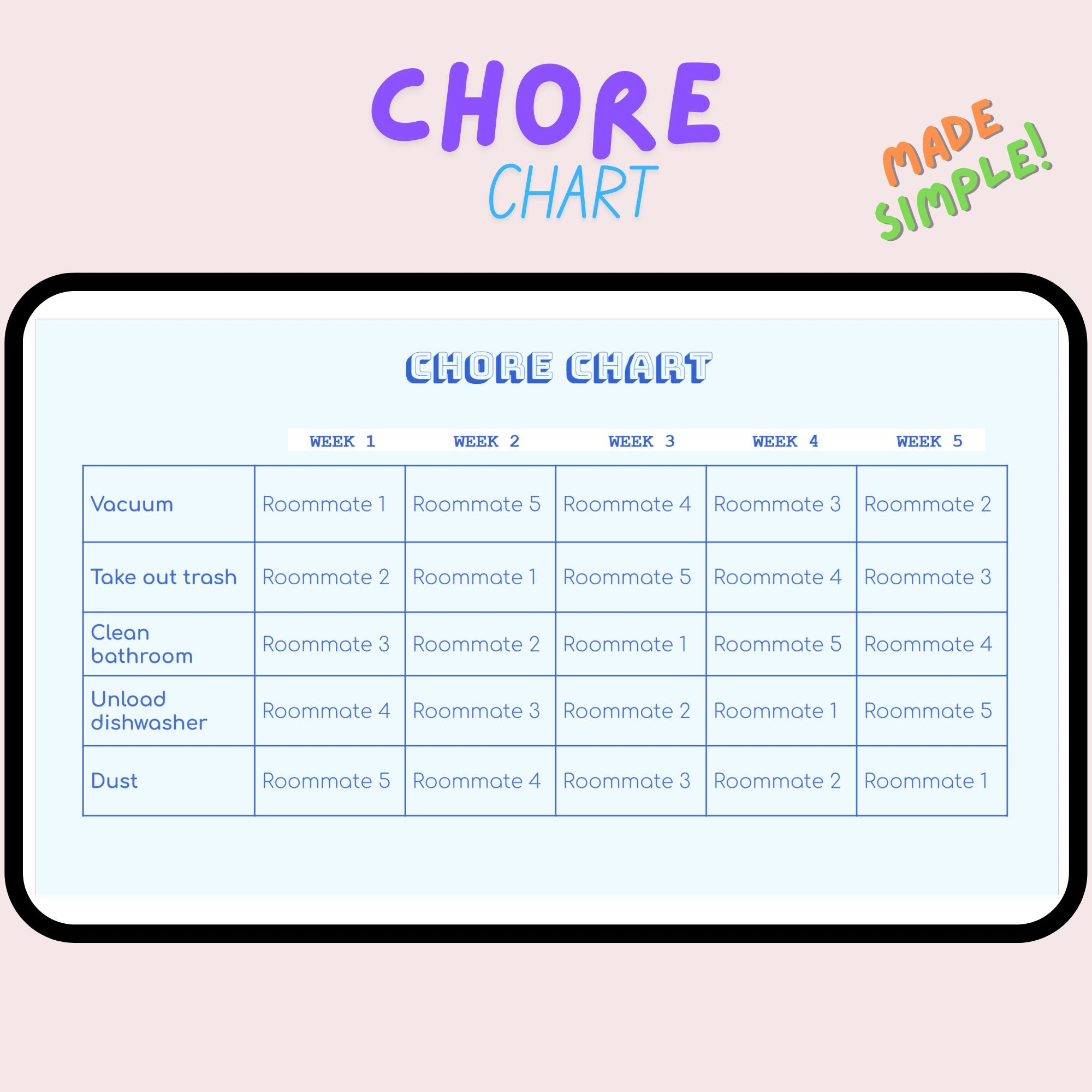 Roommate Chore Chart Editable Cleaning Schedule Etsy