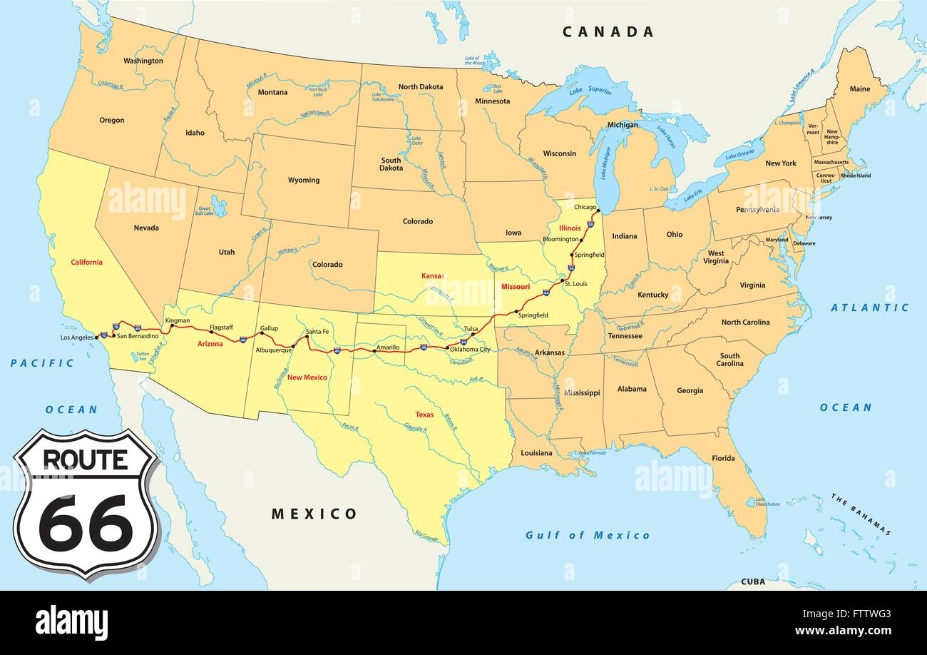 Route 66 Map Hi res Stock Photography And Images Alamy