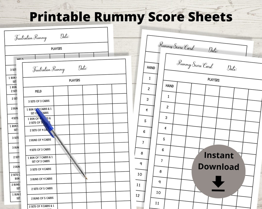 Rummy Score Sheets Frustration Rummy Score Cards Gin Rummy Scoring Sheets Printable Rummy Tracker Card Game Scoring Etsy