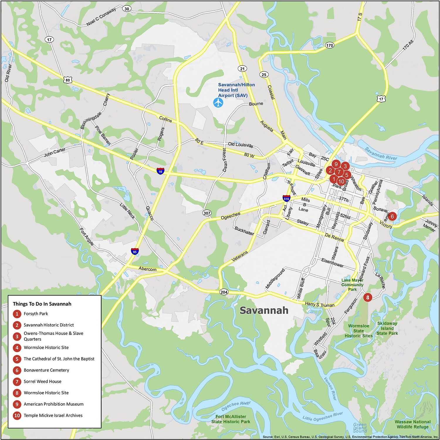 Printable Map Of Downtown Savannah Ga