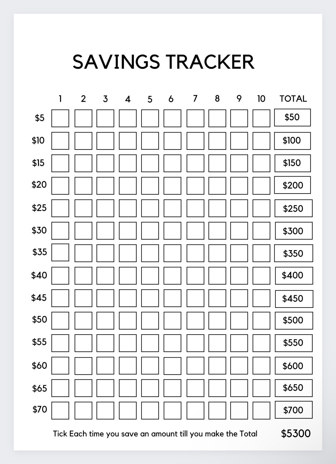 Printable Money Saving Chart