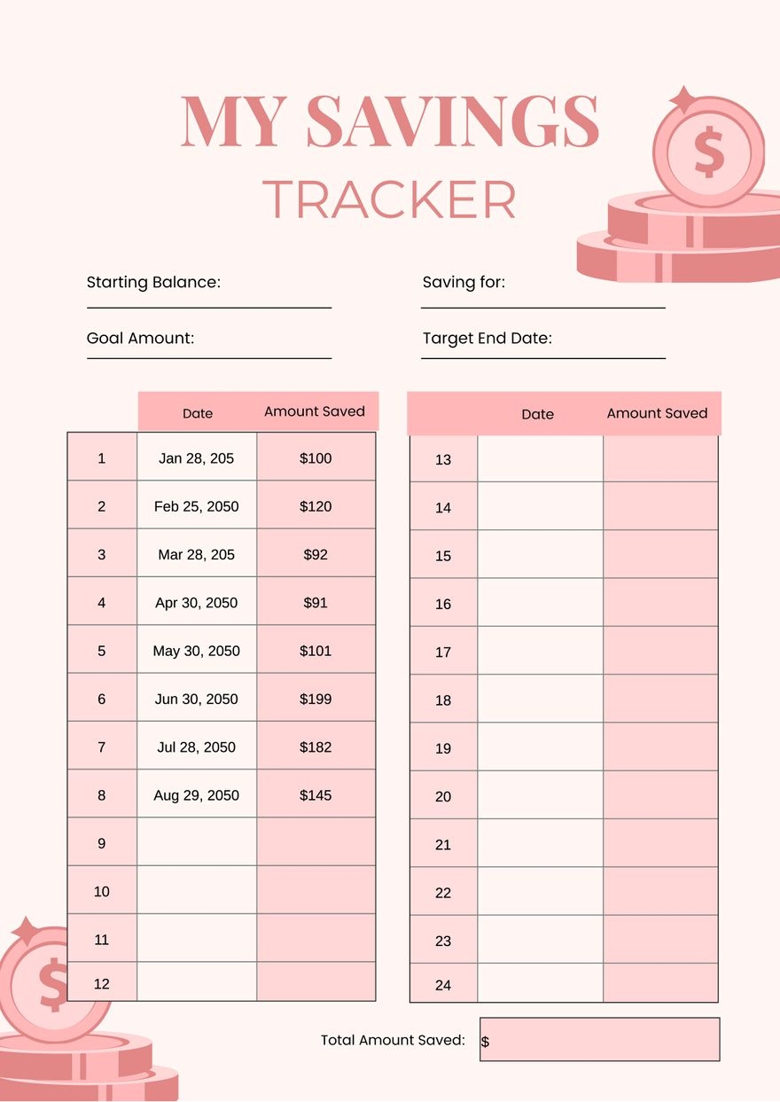 Savings Tracker Chart In Illustrator PDF Download Template