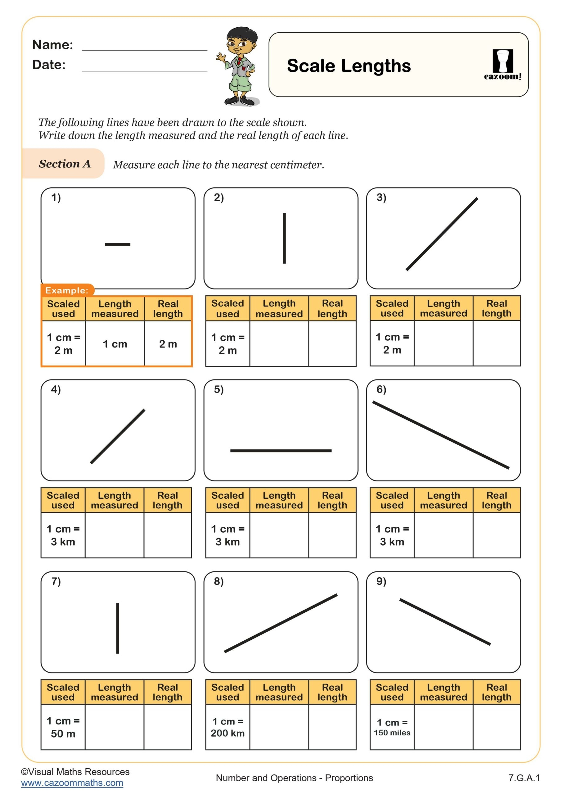 Scale Lengths Worksheet Printable PDF 7th Grade Number U0026 Operations Worksheet